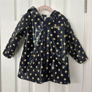 DKNY Toddler Girls 2T Navy Yellow Daisy Print Hooded Raincoat Jacket